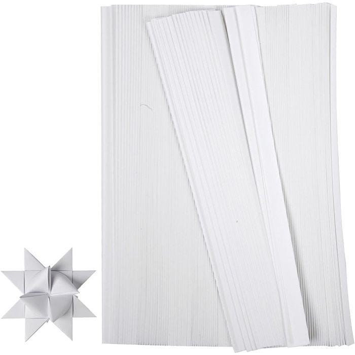Bandes de papier étoiles, L : 45 cm, d 4,5 cm, L : 10 mm, blanc, 500bandes/ 1 Pq.