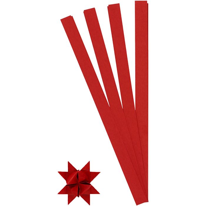 Bandes de papier étoiles, L : 45 cm, L : 15 mm, d 6,5 cm, rouge, 100bandes/ 1 Pq.