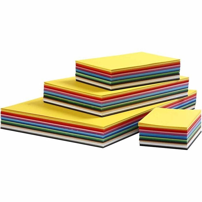 Papier Cartonné Colortime, A2,A3,A4,A5,A6, 180 gr, ass. de couleurs, 1800flles ass./ 1 Pq.