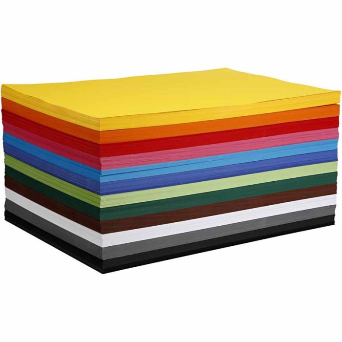 Papier cartonné coloré, A2, feuille 420x594 mm, 180 gr, ass. de couleurs, 120 flles ass./ 1 Pq.
