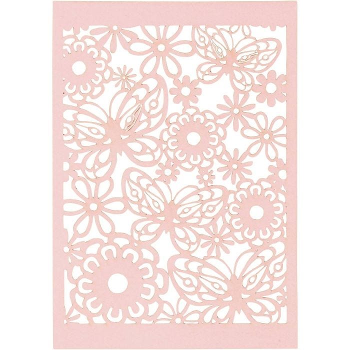 Papier cartonné motif dentelle, feuille 10,5x15 cm, 200 gr, rose clair, 10pièces/ 1 Pq.