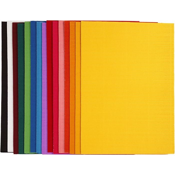 Carton ondulé, feuille 25x35 cm, 80 gr, 15 flles ass./ 1 Pq.