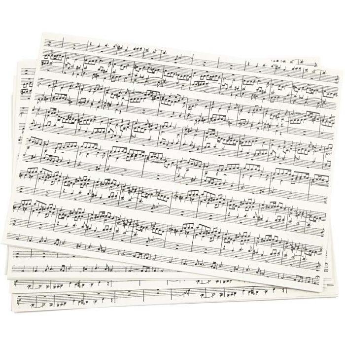 Papier krafy imprimé, notes de musique, A4, feuille 210x297 mm, 100 gr, 10 flles/ 1 Pq.