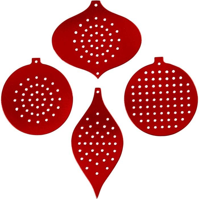 Papier cartonné pour point de croix, décoration de Noël, H : 8,5-12 cm, diamètre intérieur 3 mm, rouge métallique, 8pièces/ 1 Pq.