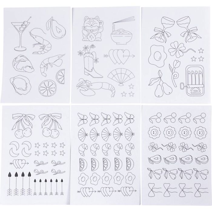 Feuilles de Broderie Hydrosolubles, Motifs décoratifs, A5, feuille 148,5x210 mm, 6 flles/ 1 Pq.