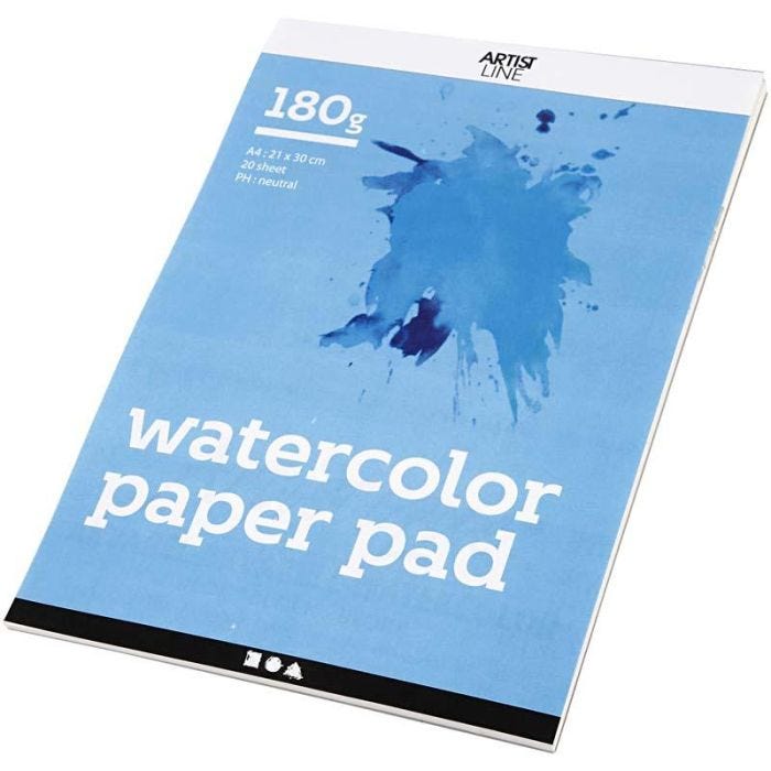 Bloc Aquarelle, A4, feuille 210x297 mm, 180 gr, blanc, 20 flles/ 1 pièce