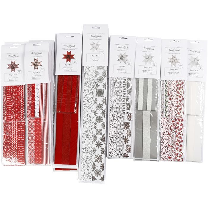 Bandes de papier étoiles, L : 45-100 cm, L : 15+25+40 mm, Le contenu peut varier , 640 bandes/ 1 Pq.