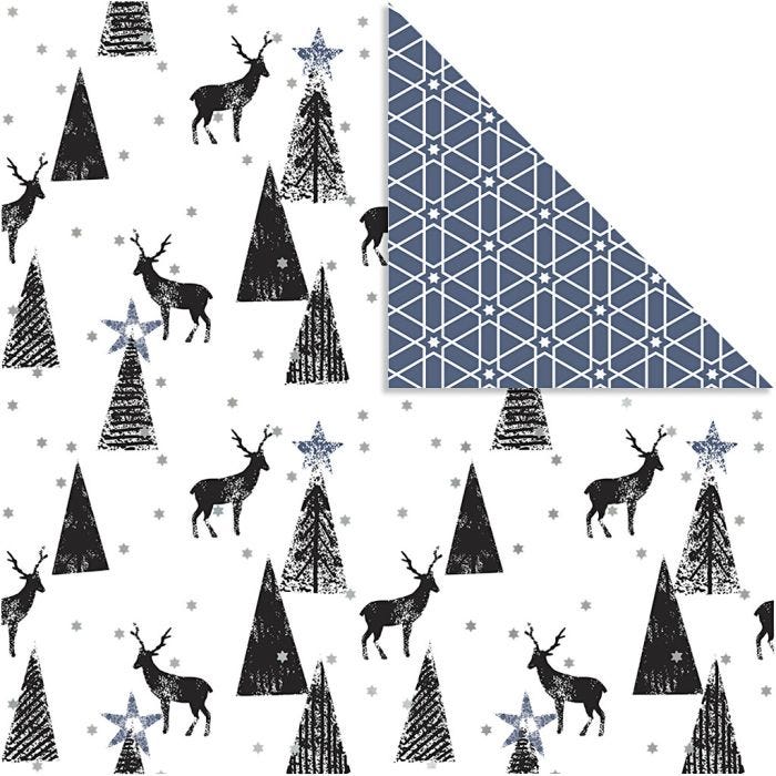 Papier Design, rennes et motifs, 180 gr, noir, argent, blanc, 3flles/ 1 Pq.