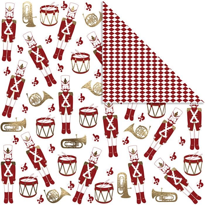 Papier Design, casse-noisette, 180 gr, or, rouge, blanc, 3flles/ 1 Pq.