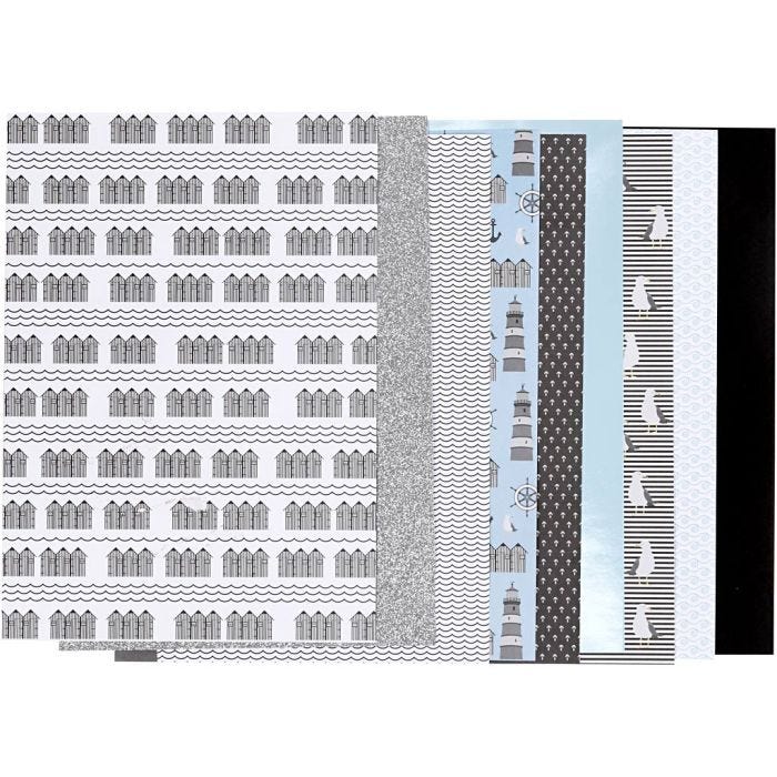 Bloc de papier design, dim. 21x30 cm, 120+128 gr, noir, bleu, gris, blanc, 24flles/ 1 Pq.