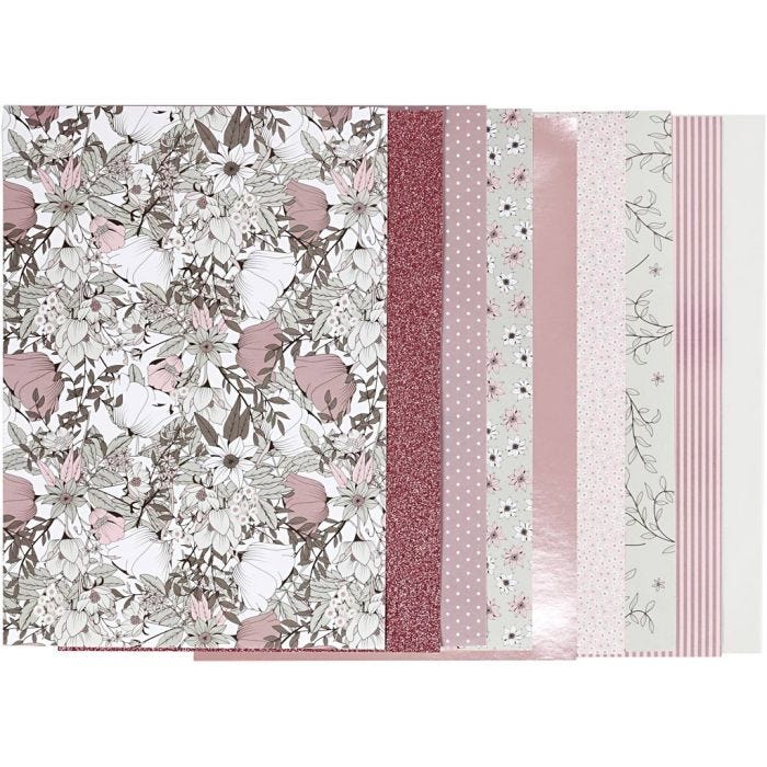 Bloc de papier design, dim. 21x30 cm, 120+128 gr, beige, brun, rose, blanc, 24flles/ 1 Pq.