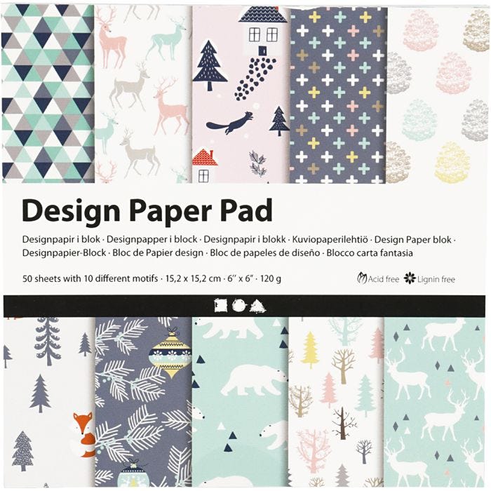 Bloc de papier design, feuille 15,2x15,2 cm, 120 gr, vert clair, rose, blanc, 50 flles/ 1 Pq.