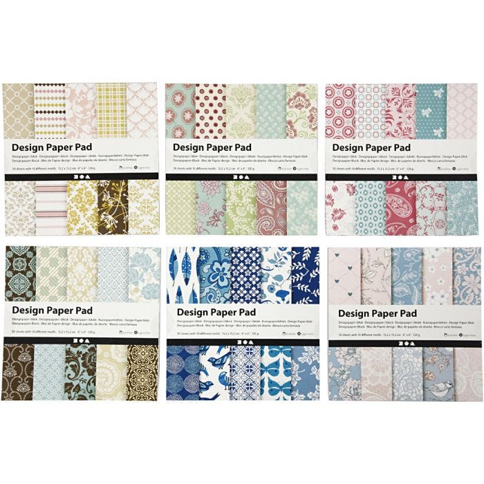 Bloc de papier design, feuille 15,2x15,2 cm, 120 gr, ass. de couleurs, 300 flles, 6x50flles/ 1 Pq.