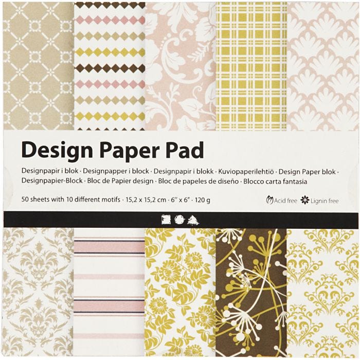 Bloc de papier design, feuille 15,2x15,2 cm, 120 gr, vert, rose, 50 flles/ 1 Pq.