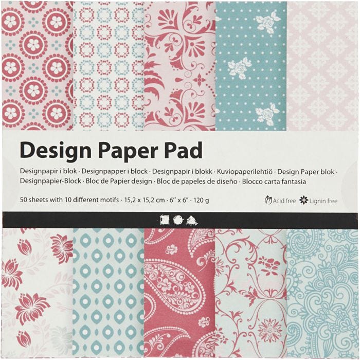 Bloc de papier design, feuille 15,2x15,2 cm, 120 gr, rose, 50flles/ 1 Pq.