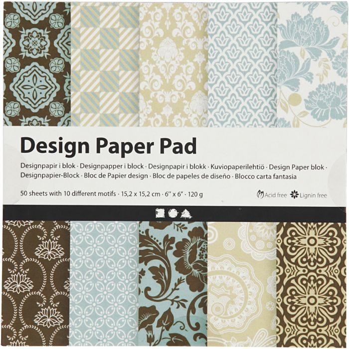 Bloc de papier design, feuille 15,2x15,2 cm, 120 gr, bleu clair, brun, 50flles/ 1 Pq.