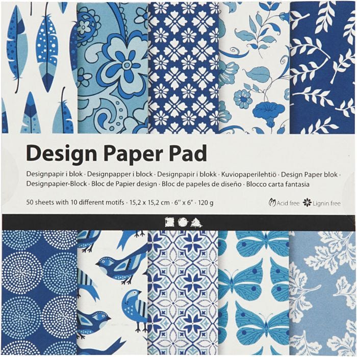 Bloc de papier design, feuille 15,2x15,2 cm, 120 gr, bleu, 50 flles/ 1 Pq.