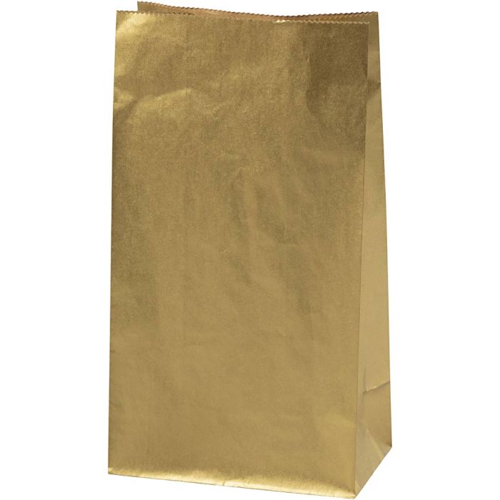 Sac en papier, H : 27 cm, dim. 9x15 cm, 50 gr, or, 100 pièces/ 1 Pq.