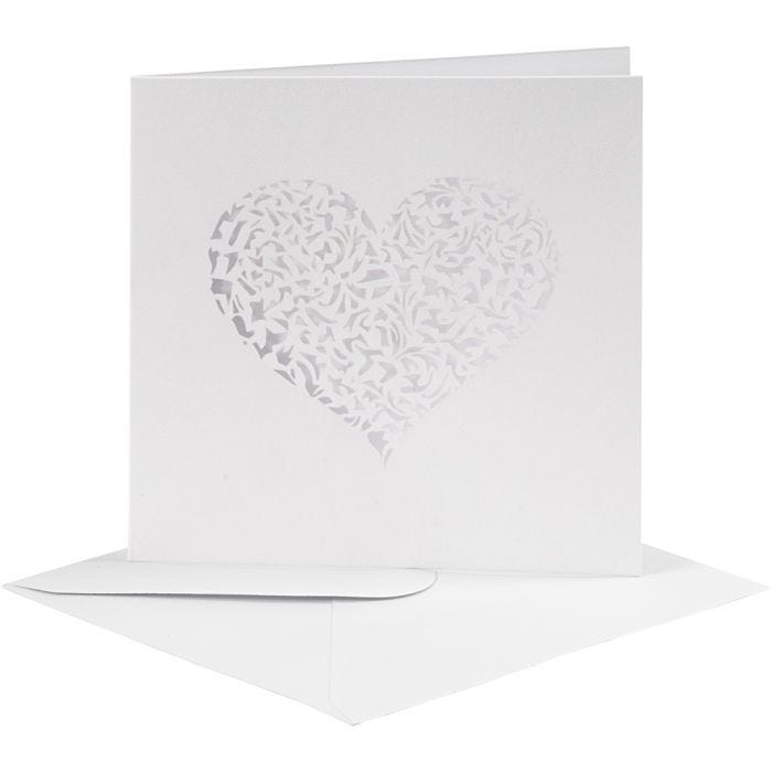 Carte et enveloppe, dimension carte 13,5x13,5 cm, dimension enveloppes 14,5x14,5 cm, 240+110 gr, blanc, 5set/ 1 Pq.