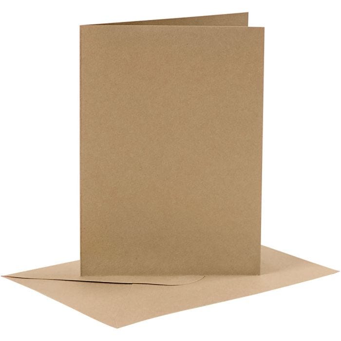 Cartes et enveloppes, dimension carte 10,5x15 cm, dimension enveloppes 11,5x16,5 cm, 110+230 gr, naturel, 6set/ 1 Pq.