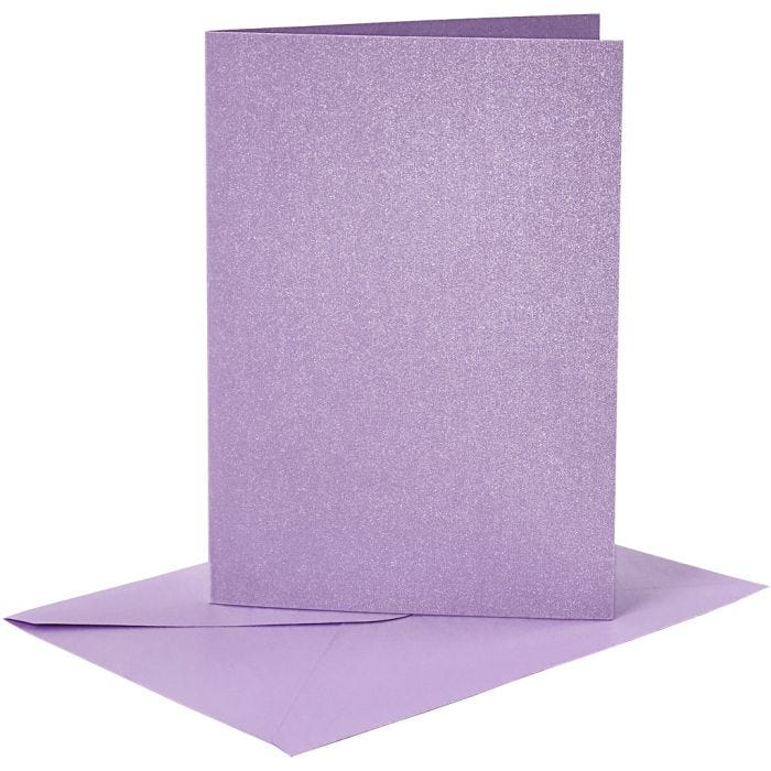 Cartes et enveloppes, dimension carte 10,5x15 cm, dimension enveloppes 11,5x16,5 cm, nacré, 120+210 gr, violet, 4set/ 1 Pq.