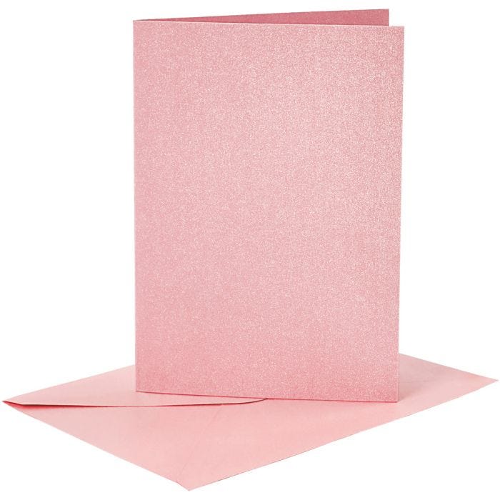 Cartes et enveloppes, dimension carte 10,5x15 cm, dimension enveloppes 11,5x16,5 cm, nacré, 120+210 gr, rose, 4set/ 1 Pq.