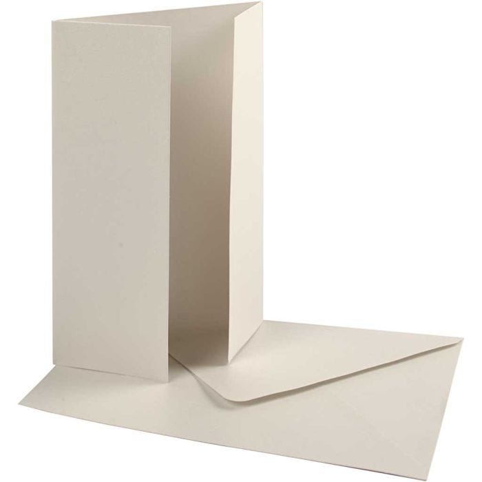 Cartes et enveloppes nacrées, dimension carte 10,5x15 cm, dimension enveloppes 11,5x16,5 cm, 230+120 gr, blanc cassé, 10set/ 1 Pq.