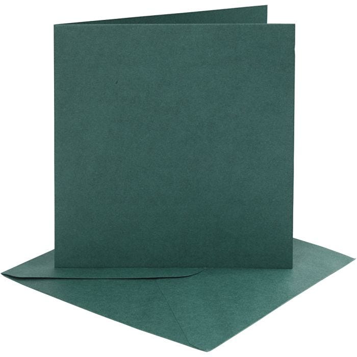 Cartes et enveloppes, dimension carte 15,2x15,2 cm, dimension enveloppes 16x16 cm, 230 gr, vert foncé, 4set/ 1 Pq.
