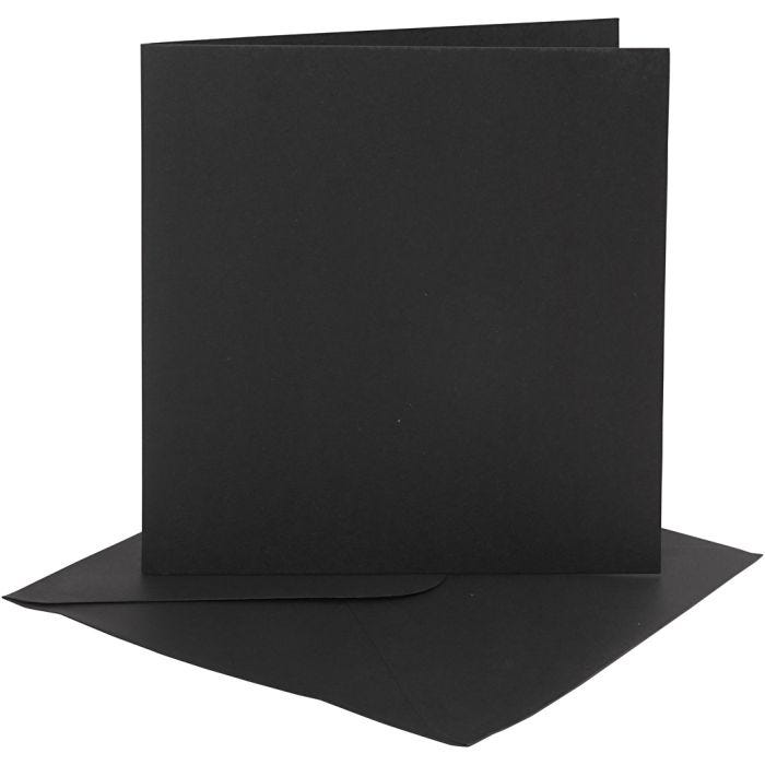 Cartes et enveloppes, dimension carte 15,2x15,2 cm, dimension enveloppes 16x16 cm, 230 gr, noir, 4set/ 1 Pq.