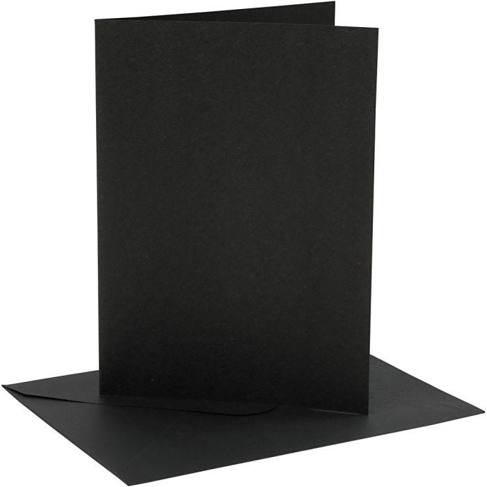 Cartes et enveloppes, dimension carte 12,7x17,8 cm, dimension enveloppes 13,3x18,5 cm, 230 gr, noir, 4 set/ 1 Pq.