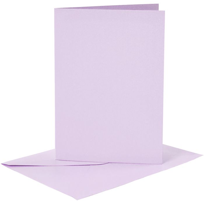 Cartes et enveloppes, dimension carte 10,5x15 cm, dimension enveloppes 11,5x16,5 cm, 120+210 gr, mauve clair, 6 set/ 1 Pq.