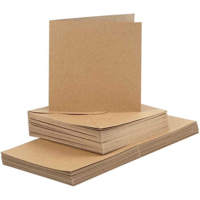 Cartes et enveloppes, dimension carte 15x15 cm, dimension enveloppes 16x16 cm, 120+240 gr, naturel, 50set/ 1 Pq.