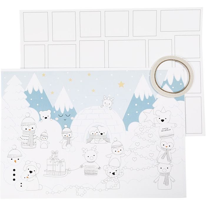 Calendrier de Noël, dim. 30x42 cm, blanc, 3pièces/ 1 Pq.