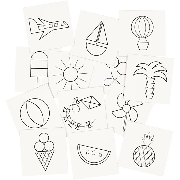 Cartes pour jeu de mémoire, dim. 7x7 cm, 400 gr, blanc, 1 set