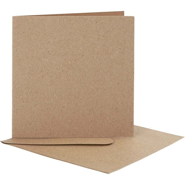 Cartes et enveloppes, dimension carte 12,5x12,5 cm, dimension enveloppes 13,5x13,5 cm, naturel, 10set/ 1 Pq.
