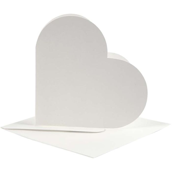 Cartes en forme de coeur, dimension carte 12,5x12,5 cm, dimension enveloppes 13,5x13,5 cm, blanc cassé, 10set/ 1 Pq.