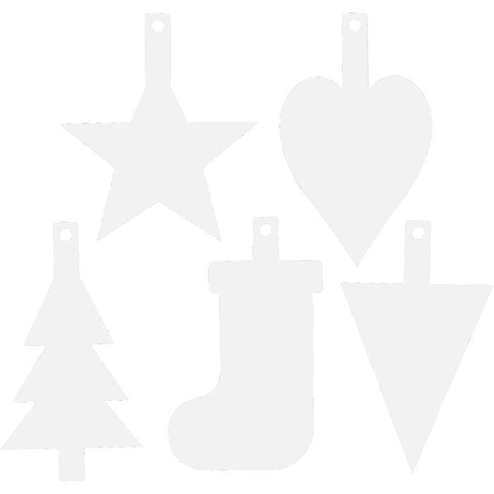Ornements de Noël, H : 23,5-26,5 cm, L : 15,5-20,5 cm, blanc, 100pièces/ 1 Pq.