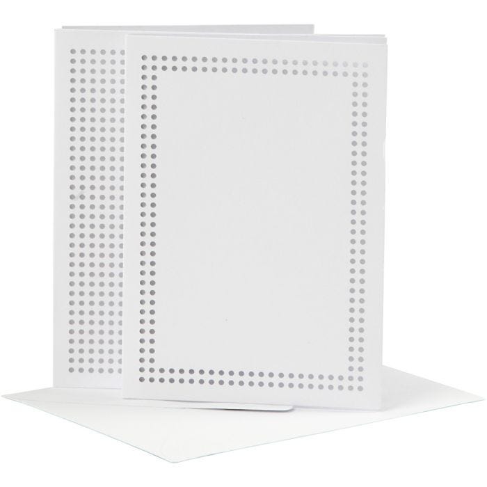 Carte pour broderie, dimension carte 10,5x15 cm, dimension enveloppes 11,5x16,5 cm, blanc, 6 set/ 1 Pq.