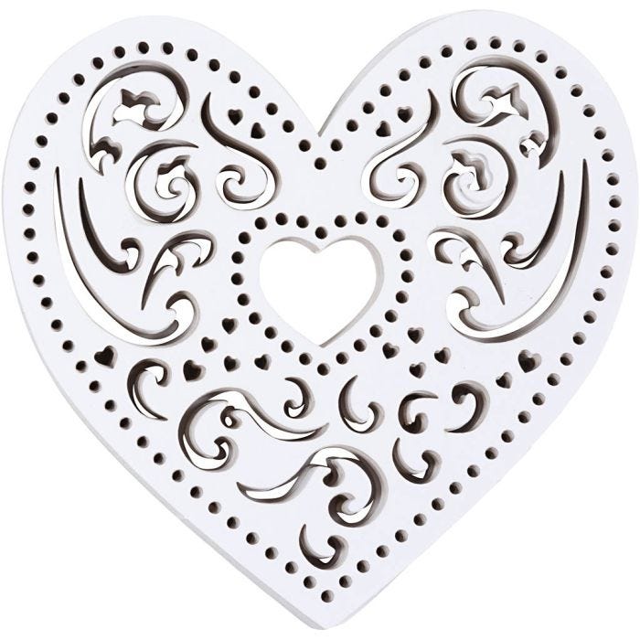 Coeur dentelle, L : 7,5 cm, 250 gr, blanc, 18 pièces/ 1 Pq.