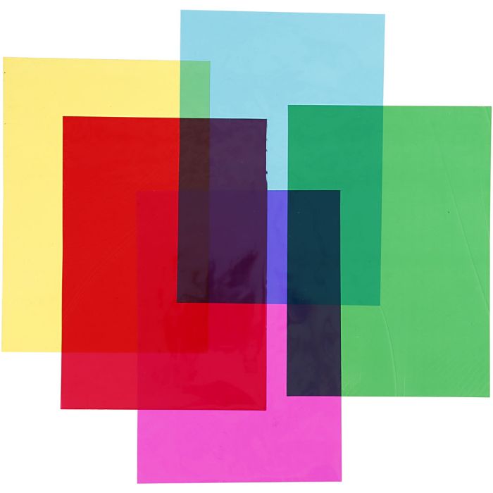 Cellophane, feuille 210x297 mm, ass. de couleurs, 5x20flles/ 1 Pq.