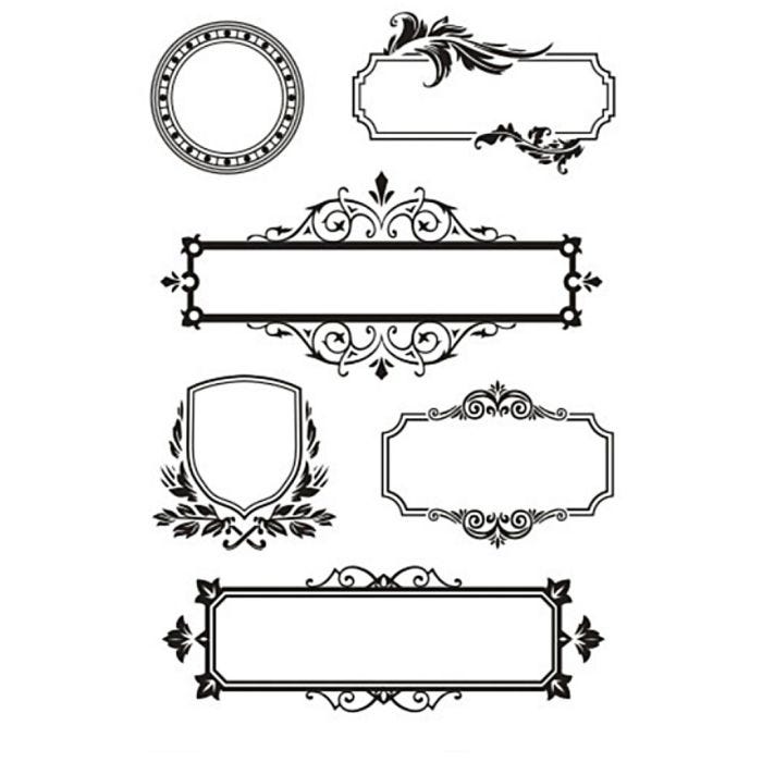 Tampons transparents, cadres avec décorations, feuille 11x15,5 cm, 1 flles
