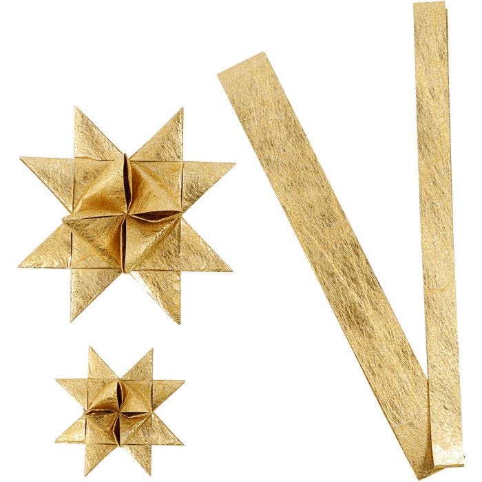 Bandes de papier étoiles, L : 44+78 cm, d 6,5+11,5 cm, L : 15+25 mm, or, 32bandes/ 1 Pq.