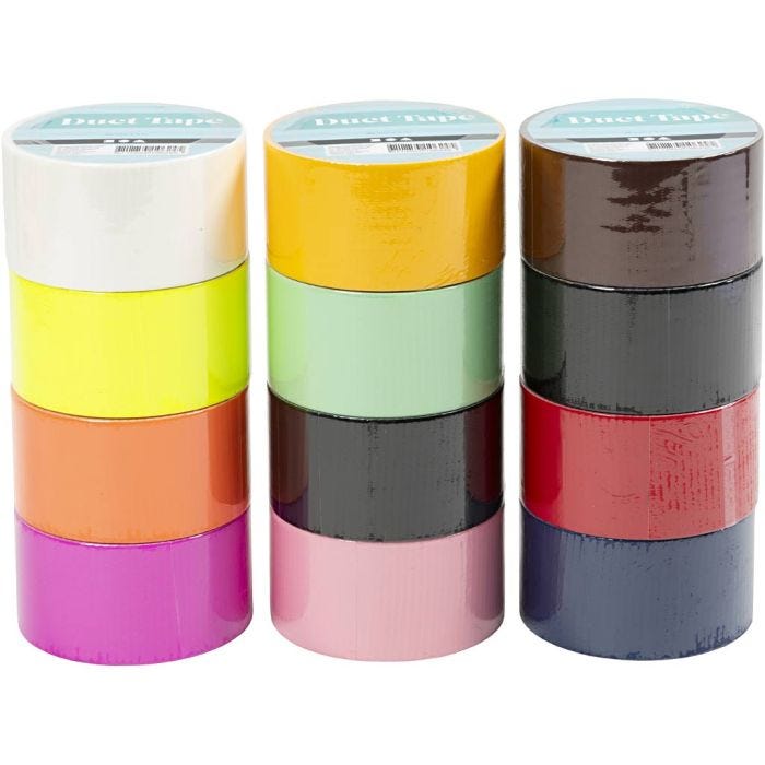 Ruban adhésif, Couleur unie, L : 48 mm, ass. de couleurs, 12x5m/ 1 Pq.