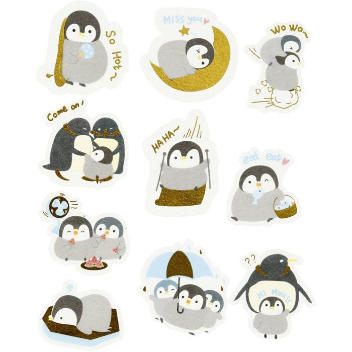 Autocollants en ruban adhésif de masquage, pingouins, dim. 40-53 mm, 30 pièces/ 1 Pq.