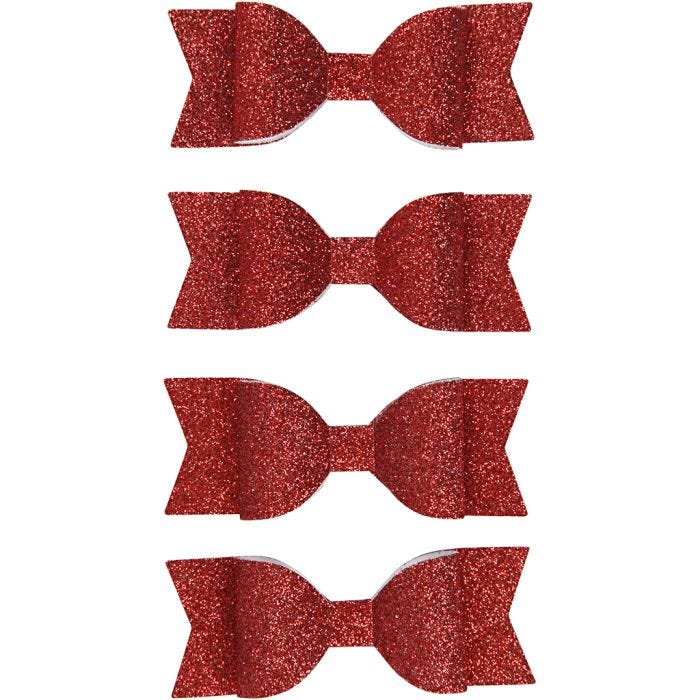 Noeud en papier, dim. 31x85 mm, glitter rouge, 4pièces/ 1 Pq.
