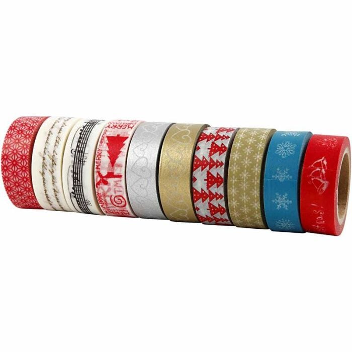 Bande adhésive Washi Tape, Noël, L : 15 mm, 10x10m/ 1 Pq.