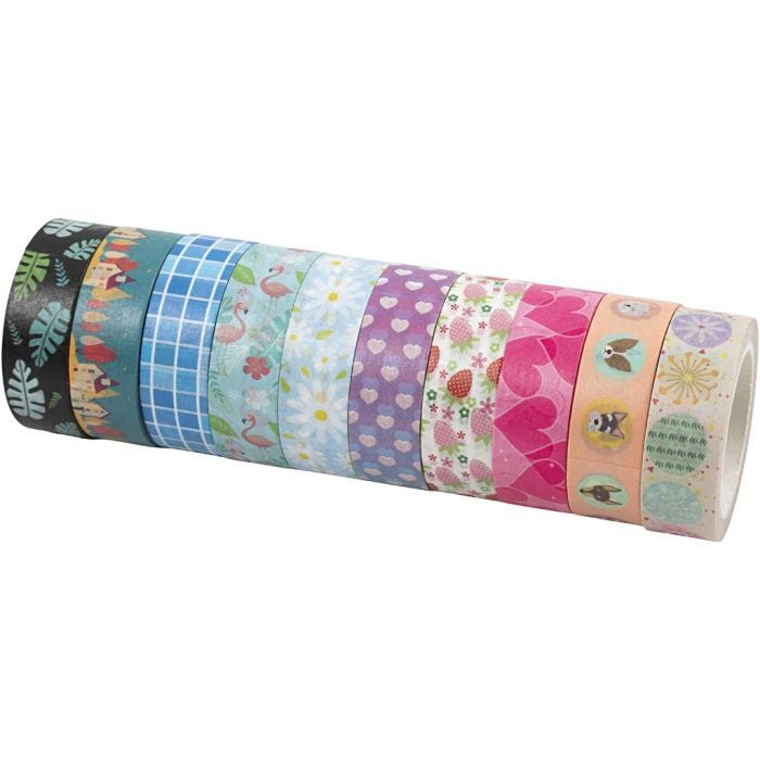 Ruban adhésif Washi Tape, L : 15 mm, 10x10m/ 1 Pq.