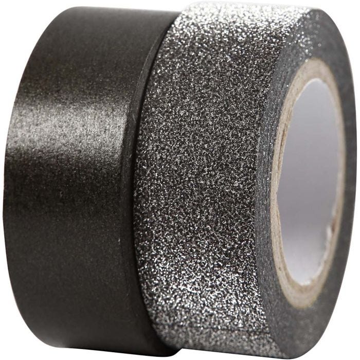 Ruban adhésif design, L : 15 mm, noir, 2 rouleau/ 1 Pq.
