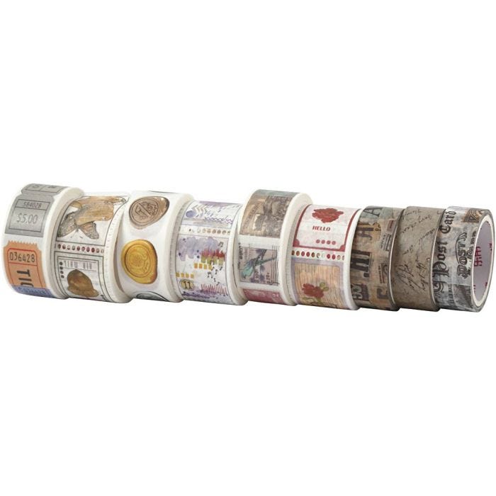 Ruban adhésif Washi Tape, L : 3+5 M, L : 15+25 mm, 9rouleau/ 1 Pq.