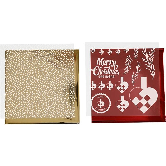 Film décoratif et feuille de papier transfert, coeurs tressés, feuille 15x15 cm, or, rouge, blanc, 4 flles/ 1 Pq.
